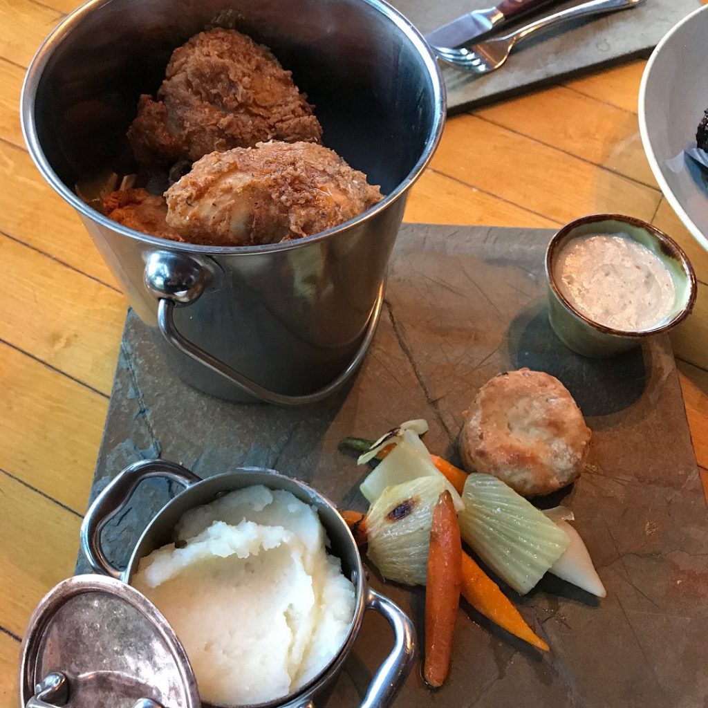 Pickle-Brined, Fried Red Bird Chicken, The Horn and Cantle at Lone Mountain Ranch, Big Sky MT in Montana's Yellowstone Country