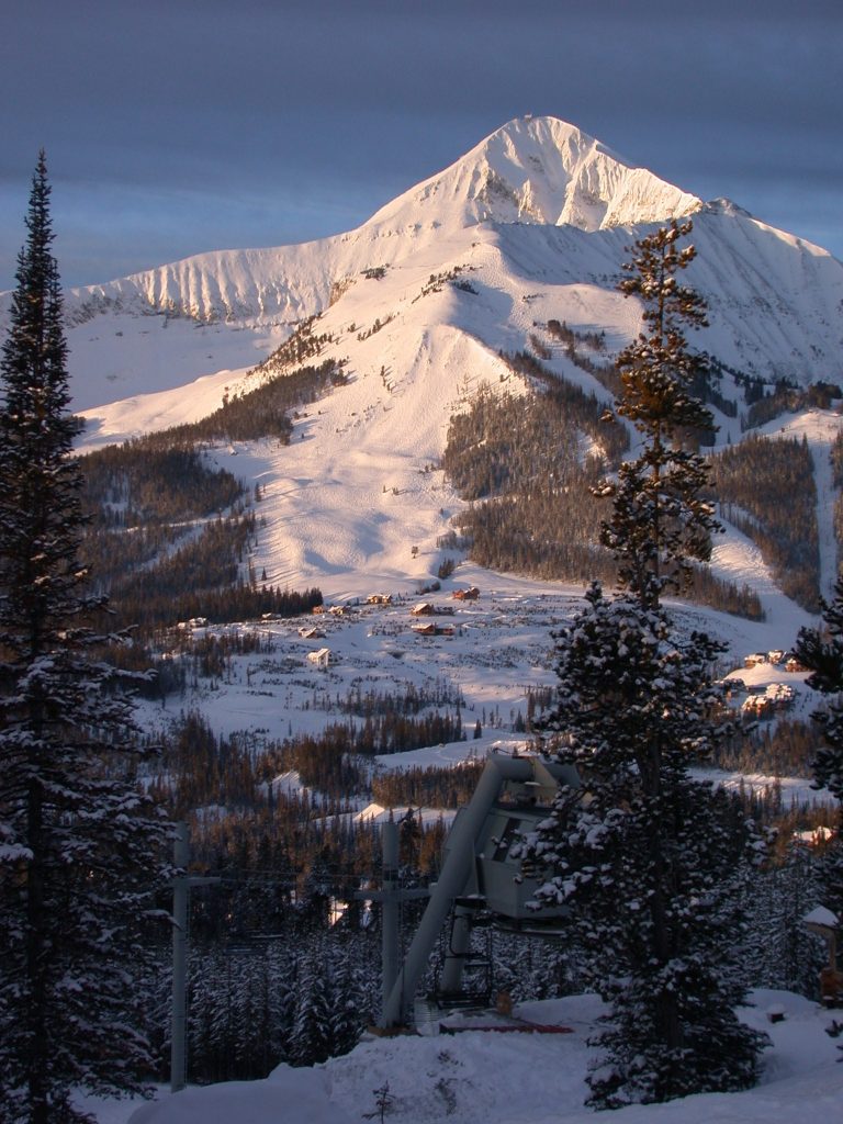 Big Sky Ski Resort in Yellowstone Country Montana covered in snow.