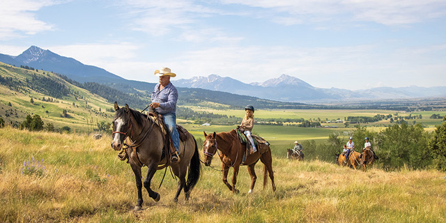 Horseback riding at Flying Diamond Ranch, Paradise Valley, Montana