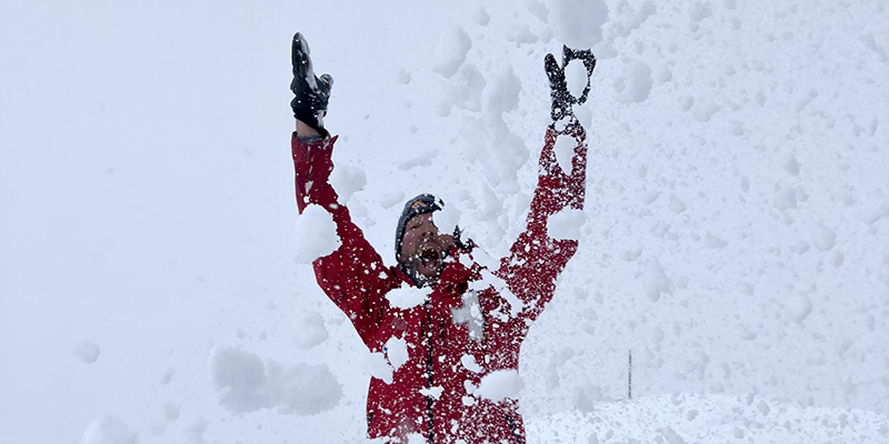 Ski Patroller at Big Sky Resort, deep in snow 