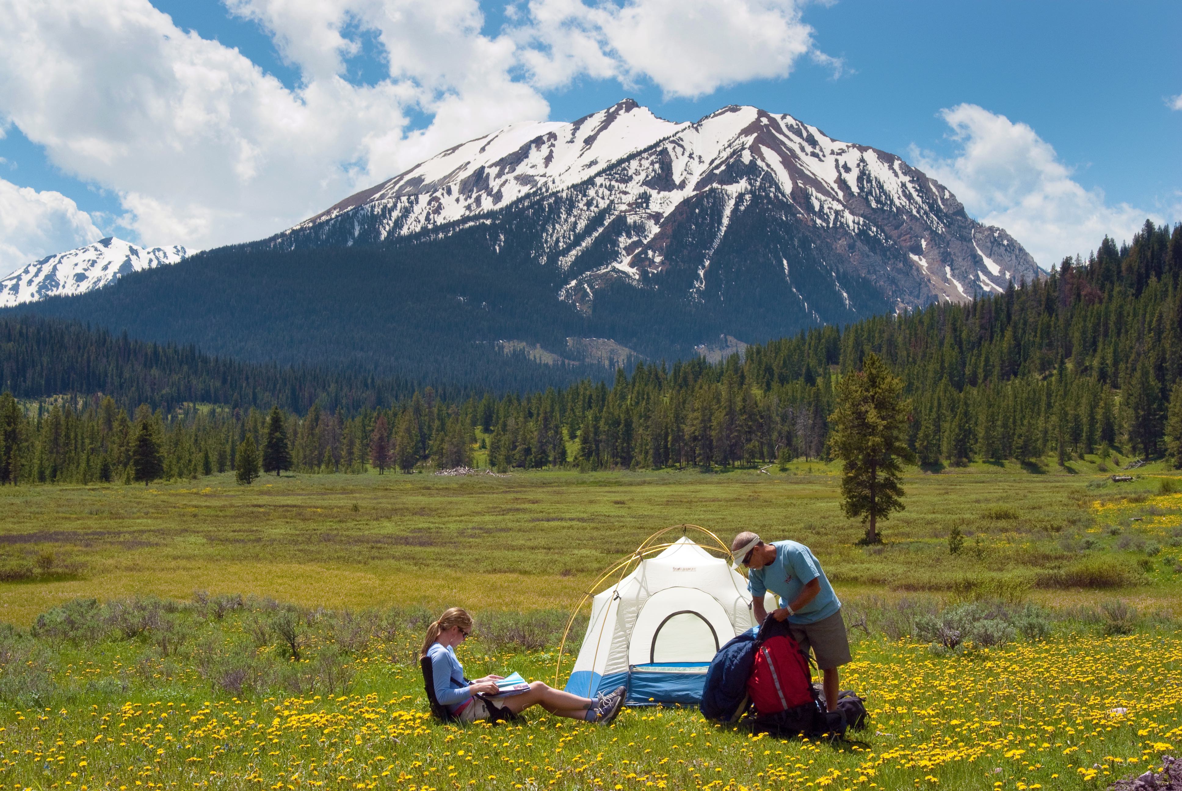 Campers in the Gallatin National Forest near Big Sky, Montana in Yellowstone Country