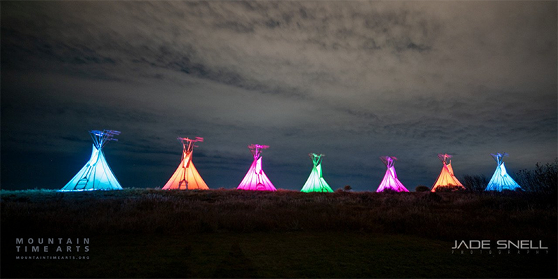 Lighted teepees by Mountain Time Arts