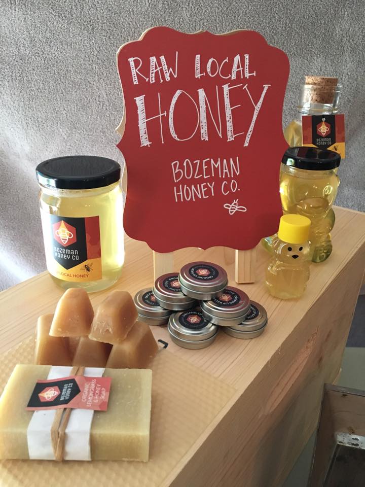 Raw local honey from Bozeman Honey Company in at a farmers market in Yellowstone Country Montana