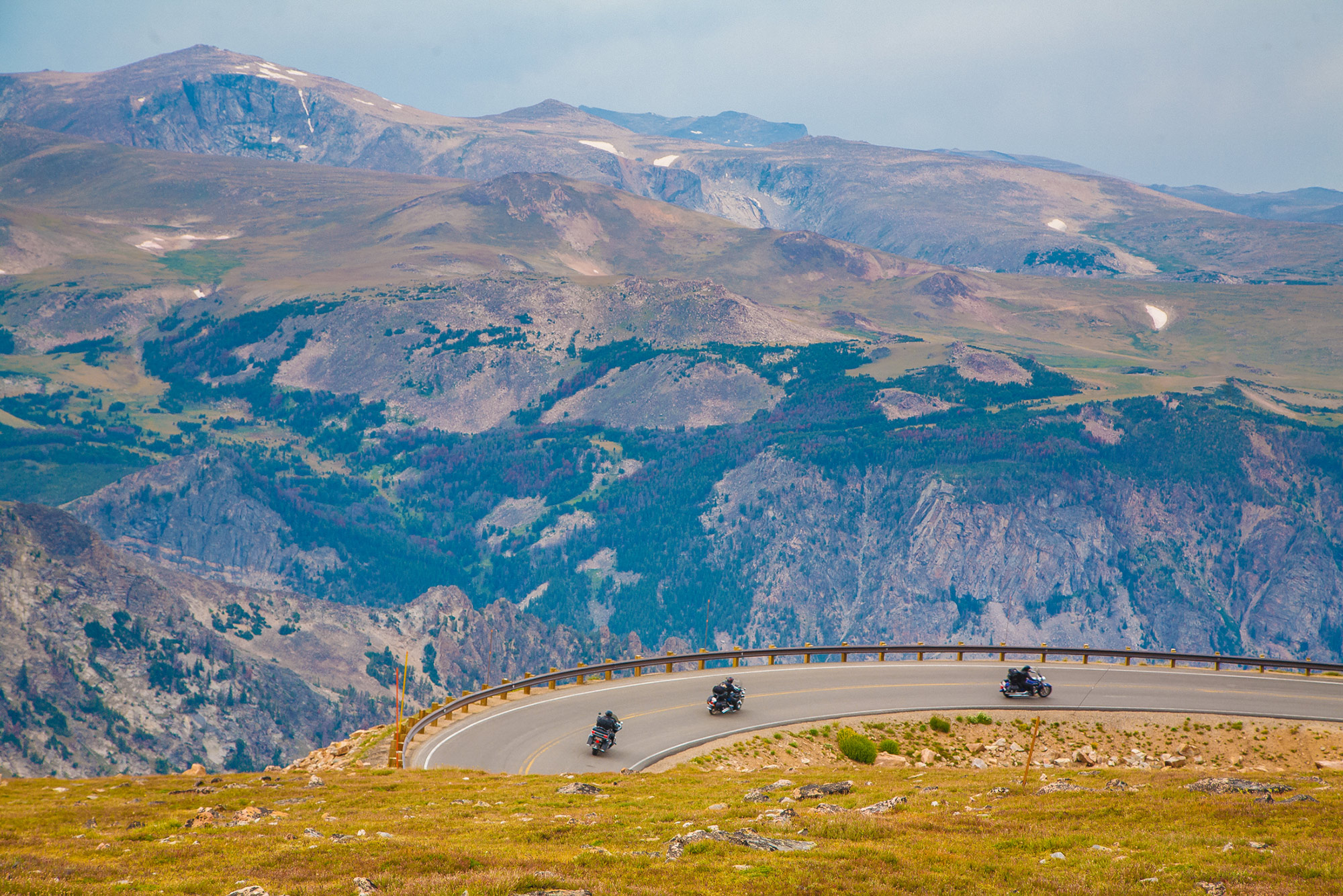 Motorcyclists on Beartooth Highway in Yellowstone Country Montana.