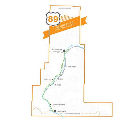 Map of Paradise Valley, Montana, Highway 89, Path to Paradise