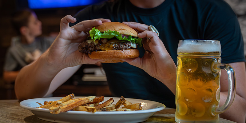 Burger and beer at The Corral, Gardiner, Montana