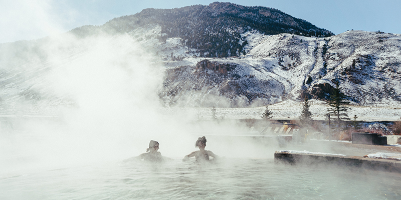 Soaking in a hot springs in Montana. 