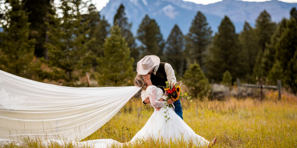 Couple just married at Hardscrabble Ranch, Bozeman, Montana