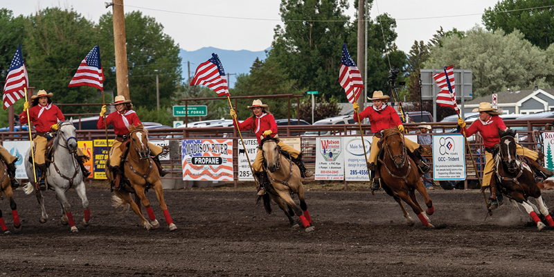 Display of flags at a rodeo in Montana.