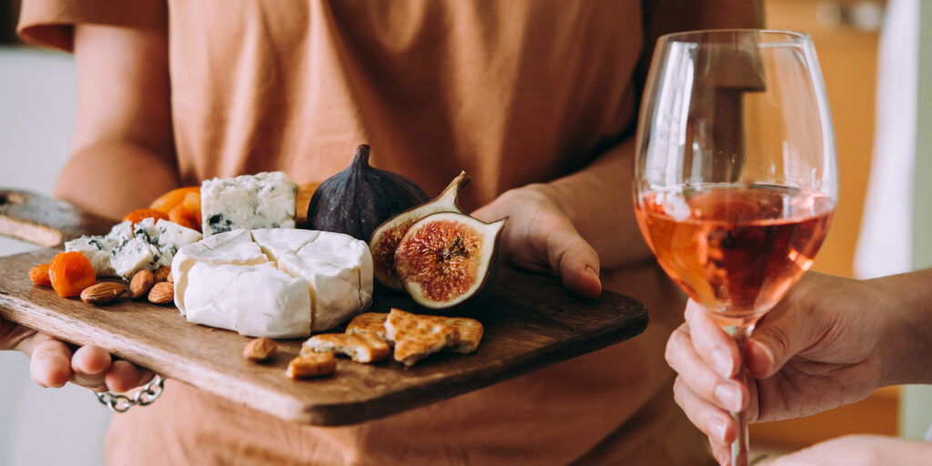 wine, cheese and figs